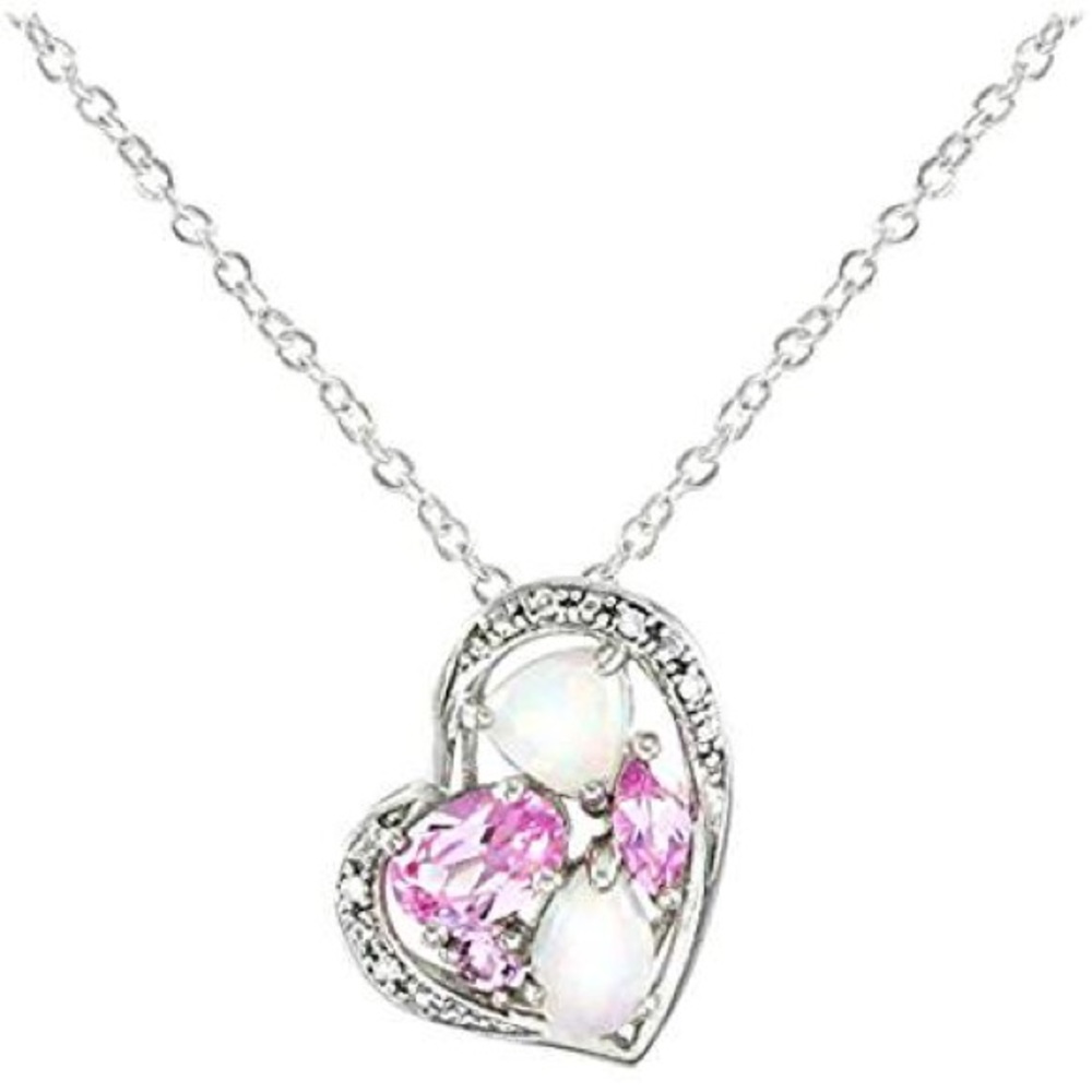 Glamouresq Sterling Silver Opal & Diamond Necklace